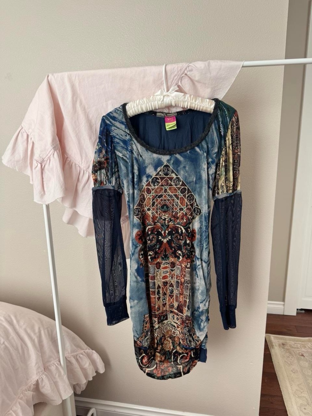 Save The Queen Navy Mosaic-Print Midi Dress